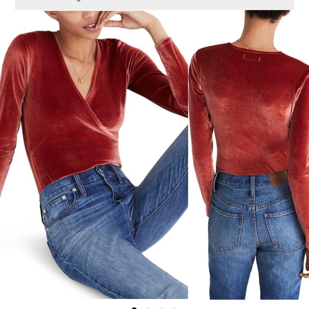 Madewell Faux Wrap Velvet Bodysuit